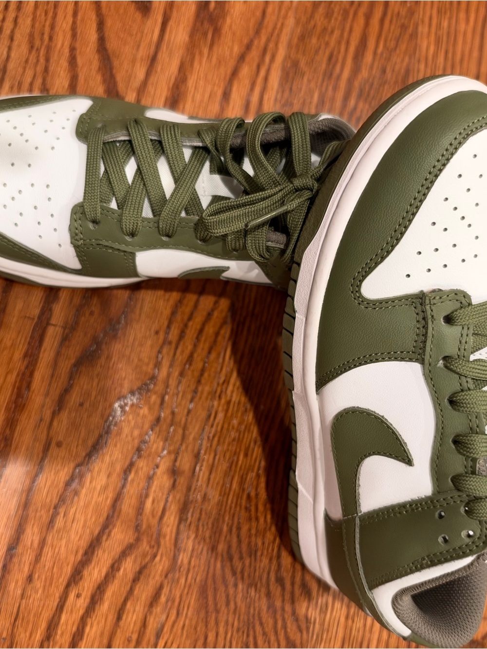 Women’s Olive and White Nike Dunks